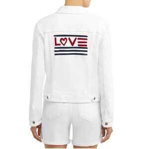 EV1 Ellen DeGeneres white denim jacket Sz XXXL Love American Flag